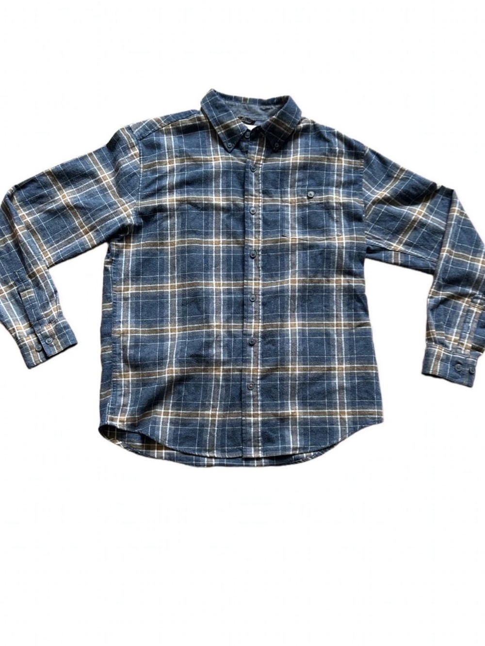 Weatherproof Vintage Flannel Shirt Mens M Blue Brown Plaid Long Sleeve